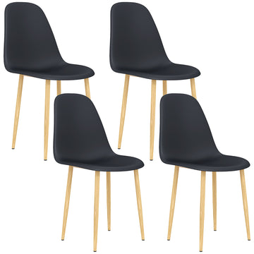 Modern Dining Chairs Set of 4, Kitchen Chairs with Backrest and Steel Legs for Dining Room, Living Room, Black