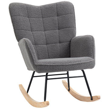 Berber Fleece Nursery Glider Rocker for Nursing, Wingback Rocking Chair for Living Room, Dark Grey