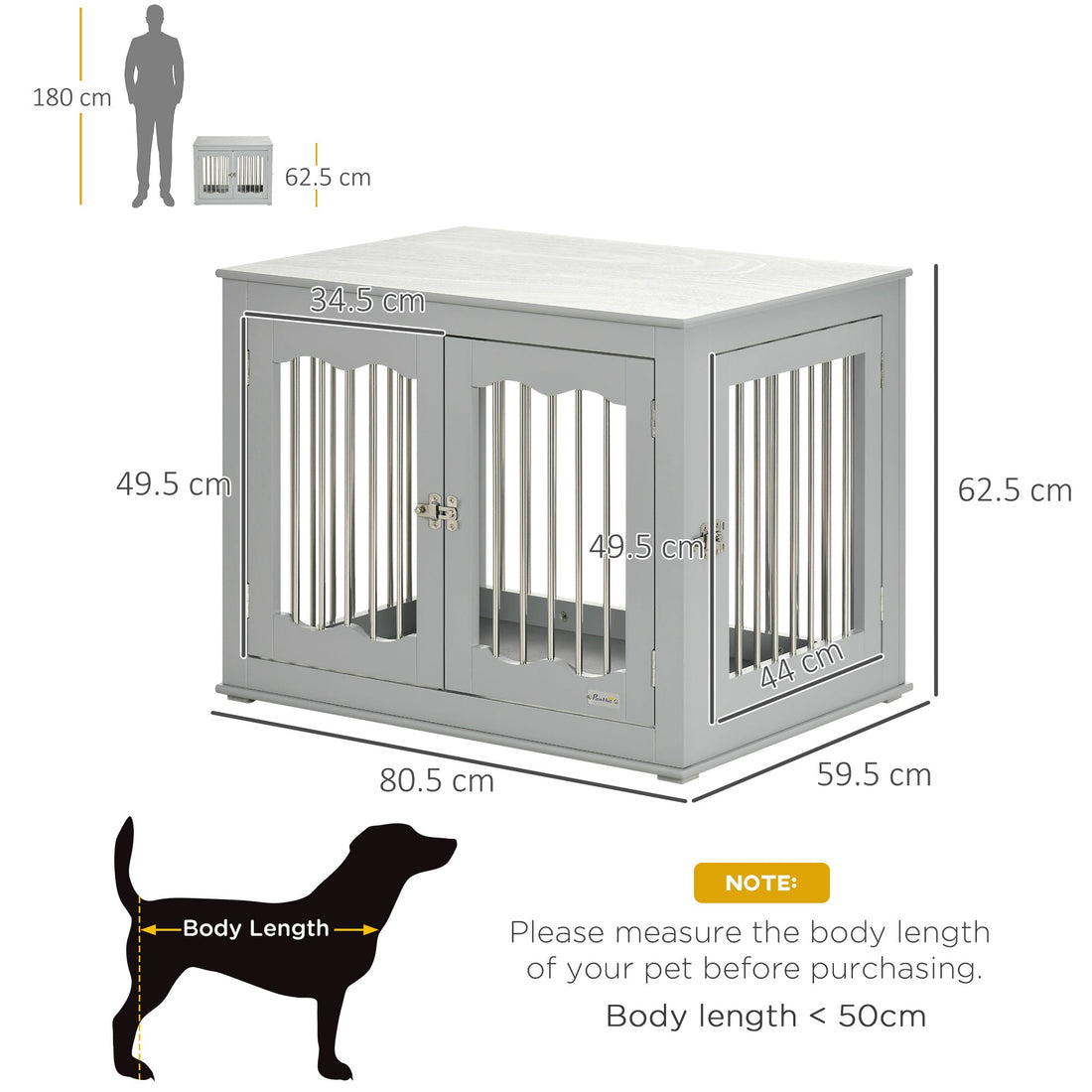 Dog Crate End Table Furniture Style Dog Cage w/ Three Doors, Locks and Latches - Grey