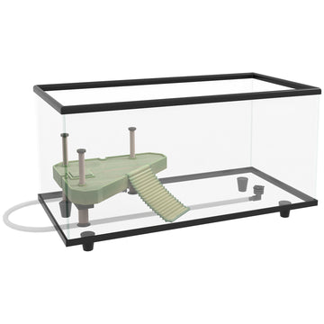 50L Glass Turtle Tank Aquarium with Basking Platform, Easy Drainage, Strip Patch Thermometer