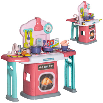 45-Piece Kids Kitchen, Toy Kitchen, with Rotating Side Tables, Lights, Sound Spray