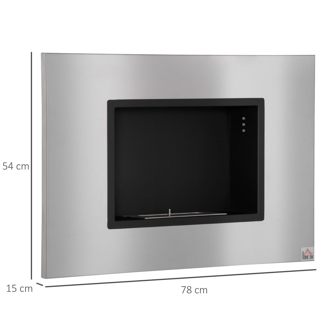 Wall Mounted Ethanol Fireplace, Stainless Steel Bioethanol Heater Stove Fire with 1.2L Tank, 3 Hour Burning Time, Silver