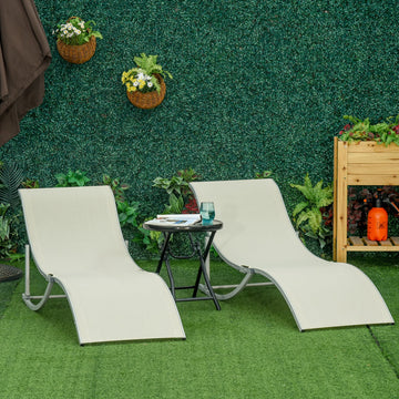 Set of 2 S-shaped Foldable Lounge Chair Sun Lounger Reclining Outdoor Chair for Patio Beach Garden, Beige