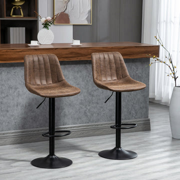 Bar Stools Set of 2, Swivel Counter Height Barstools with Back, Adjustable Bar Chairs, Breakfast Dining Stools for Kitchen Island Counter with Adjustable Steel Footrest & Base, Brown