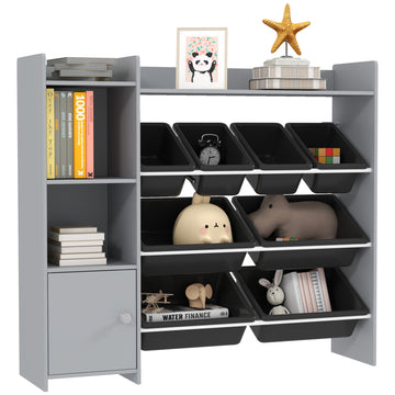 Toy Storage Unit with 8 Removable Bins, Storage Shelves, Cabinet, Grey
