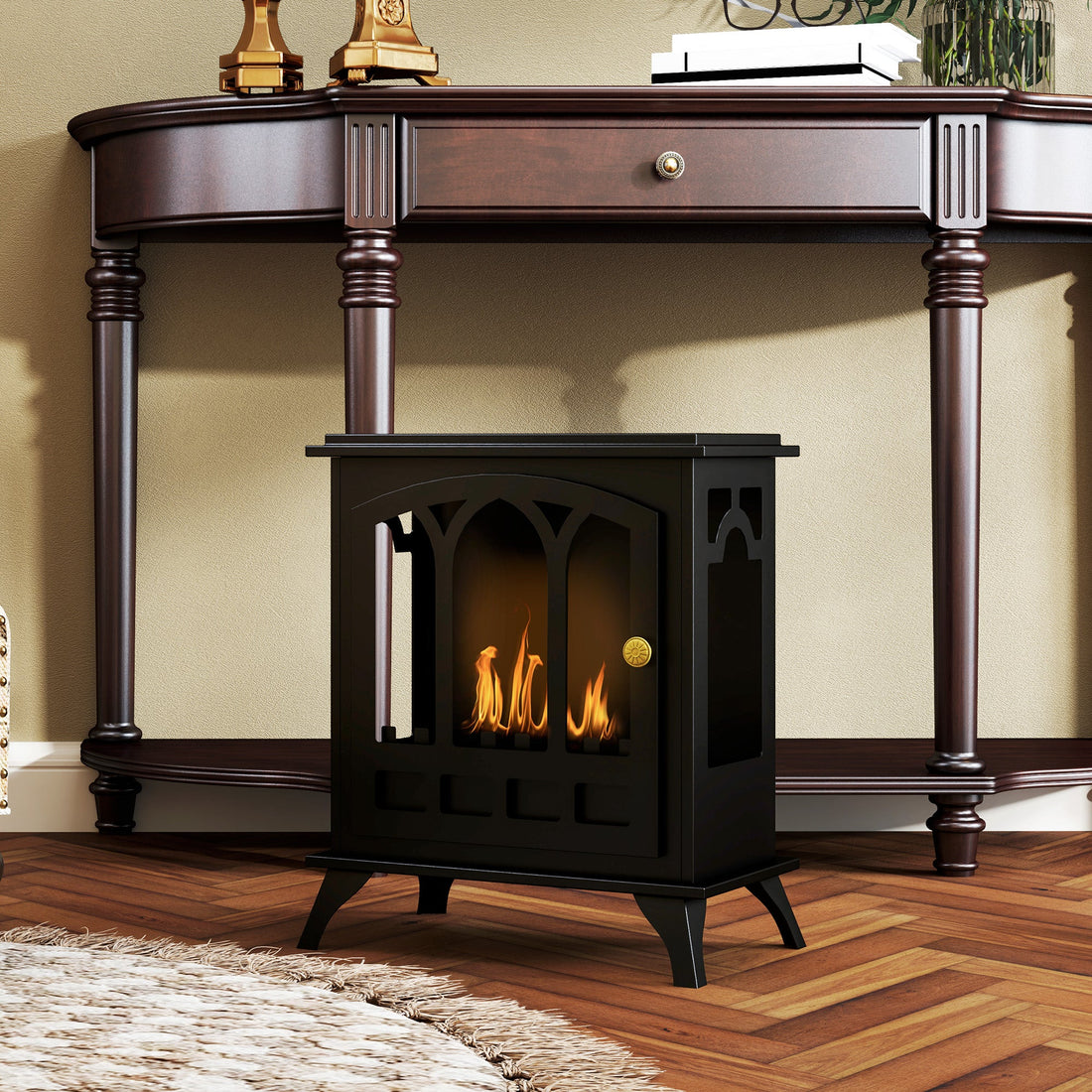 Ethanol Fireplace Stove, Freestanding Bioethanol Fire, Indoor Ethanol Burner with 0.9 Litres Volume, Burns for Up to 3.3 Hours, 21 Inch, Black