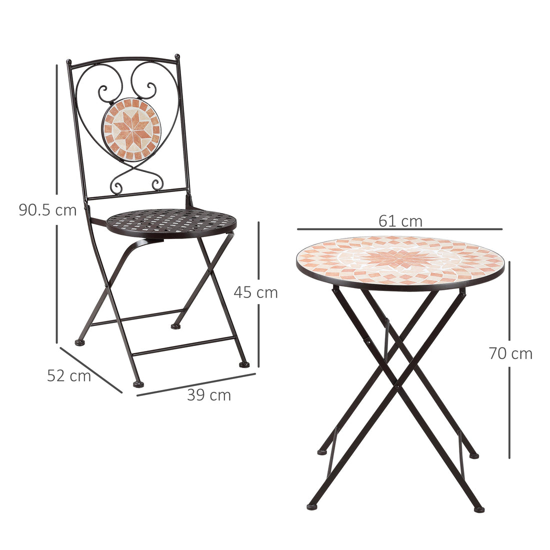 3 Piece Mosaic Bistro Set, 2 Folding Chairs & 1 Round Table Outdoor Furniture for Outdoor, Balcony, Poolside, Yellow
