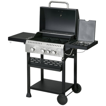 Four-Burner Steel Gas Grill, with Thermometer - Black