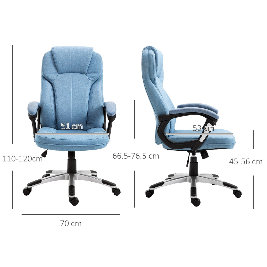 Office Chair, Linen Fabric Desk Chair, Height Adjustable Computer Chair with Padded Armrests, Swivel Wheels and Tilt Function, Blue