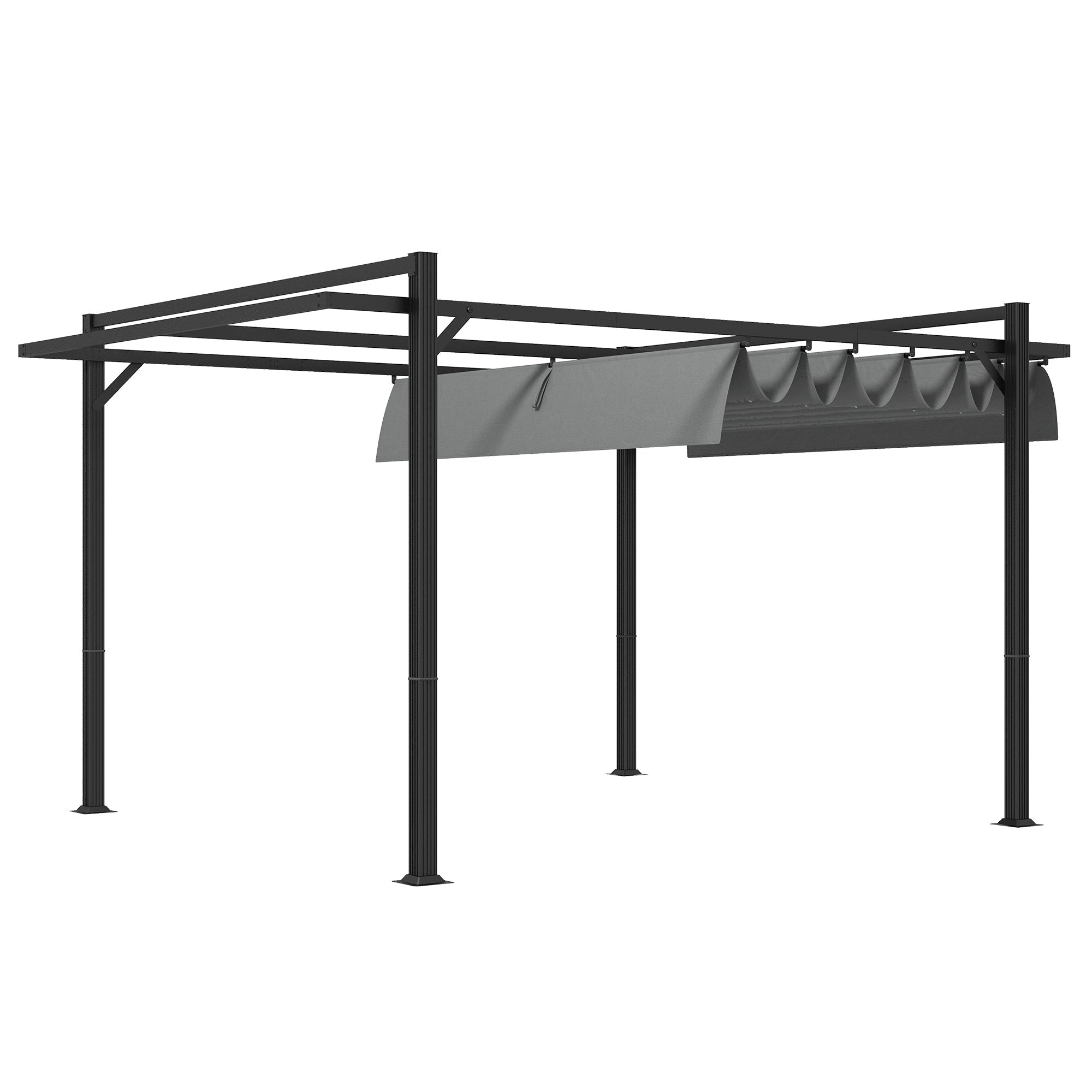 3 x 4m Retractable Pergola, Garden Gazebo Shelter with Aluminium Frame, for Grill, Patio, Deck, Dark Grey