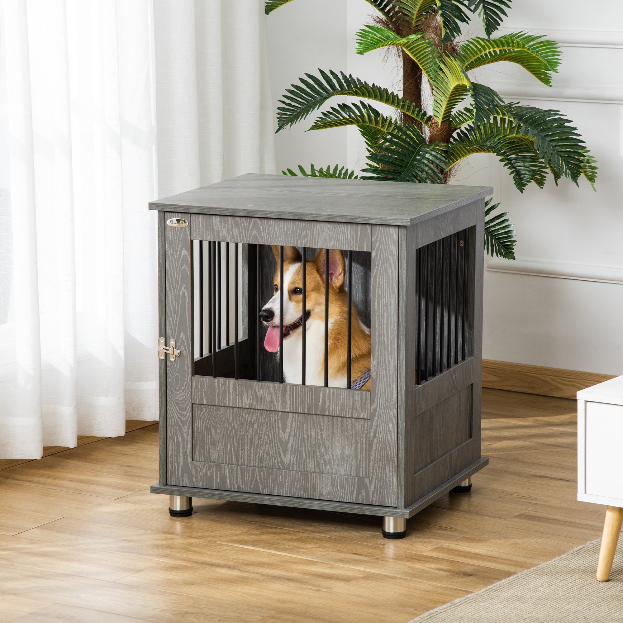 Dog Crate Table for Medium and Large Dogs with Magnetic Door for Indoor Use, 60 x 55 x 70 cm, Grey