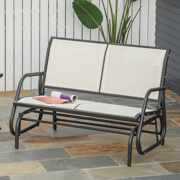 2-Person Outdoor Glider Bench Patio Double Swing Gliding Chair Loveseat w/Power Coated Steel Frame for Garden Patio Porch, Cream