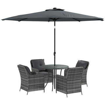 4 Seater Rattan Dining Set with Parasol & Cushions - Mixed Grey