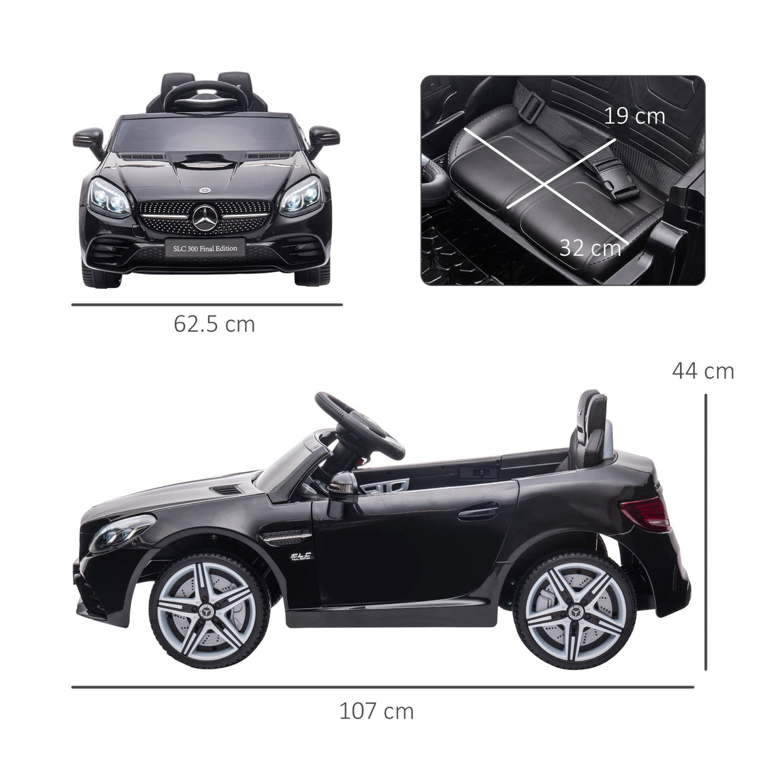 Benz SLC 300 Licensed 12V Electric Car for Kids, Kids' Electric Ride on with Parental Remote, Music Lights, Suspension Wheels for 3-6 Years, Black