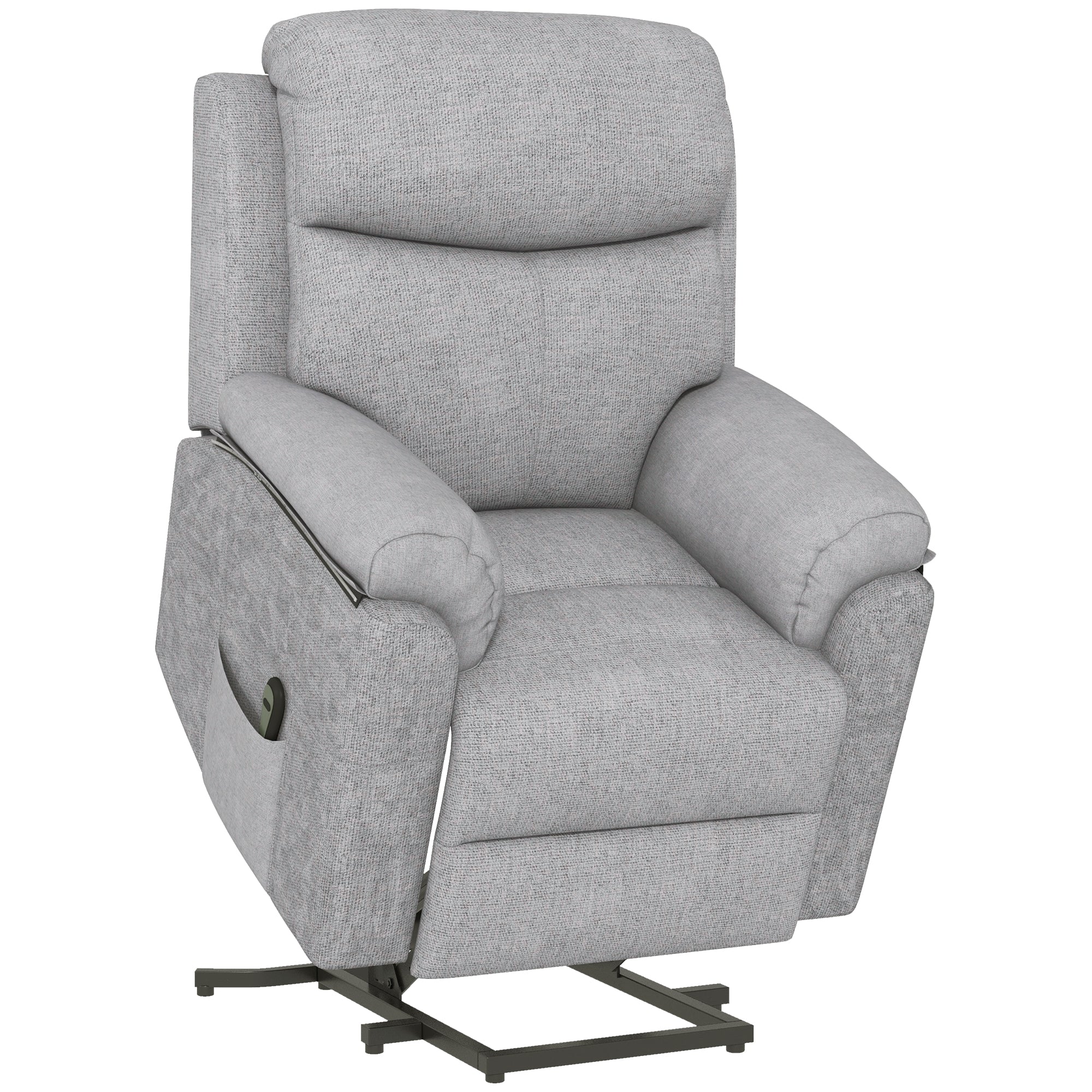 Power Lift Recliner Chair, Electric Lift Chair for Elderly, Overstuffed Linen Fabric Riser and Reclining Armchair with Remote Control, Side Pockets, for Living Room, Grey