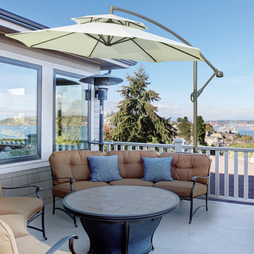 2.7m Garden Banana Parasol Cantilever Umbrella with Crank Handle, Double Tier Canopy and Cross Base for Outdoor, Hanging Sun Shade, Beige