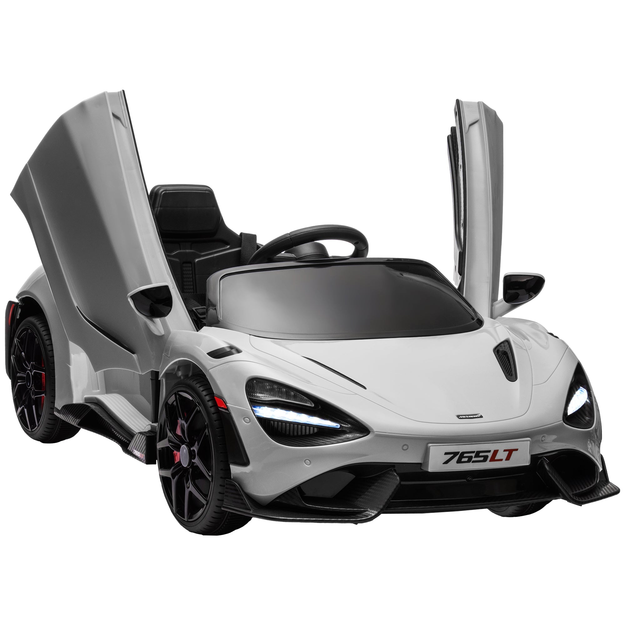 McLaren 765LT Licensed 12V Kids Electric Ride on Car with Butterfly Doors, Remote Control, Transport Wheels, Grey