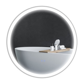Round Bathroom Mirror with LED Lights, Wall Mount Dimmable Makeup Mirror with 3 Temperature Colours, Defogging Film and Memory Function, Frameless, Hardwired, 60 x 60 cm