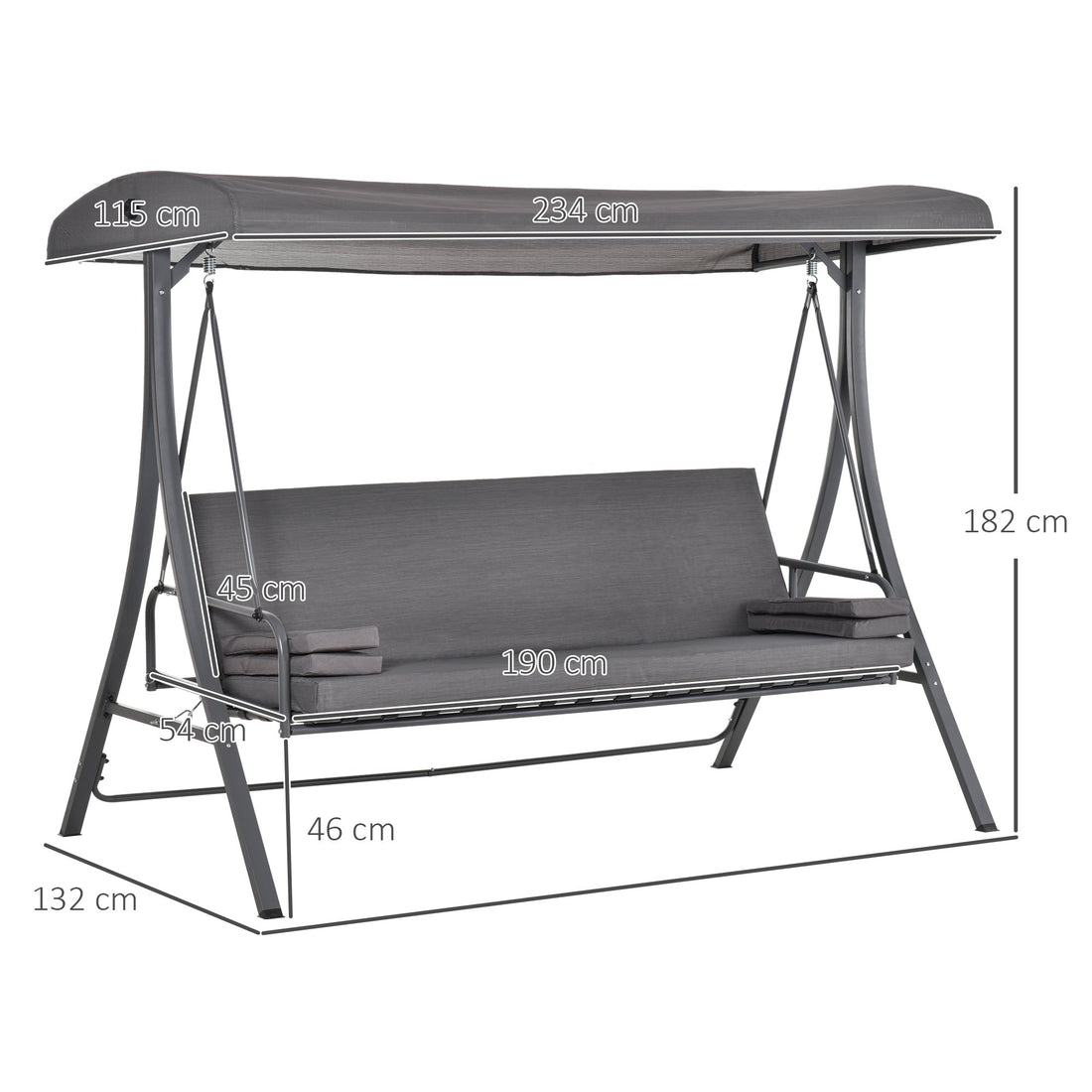 2-in-1 Patio 3 Seater Swing Chair Hammock w/ Cushion Adjustable Canopy Garden