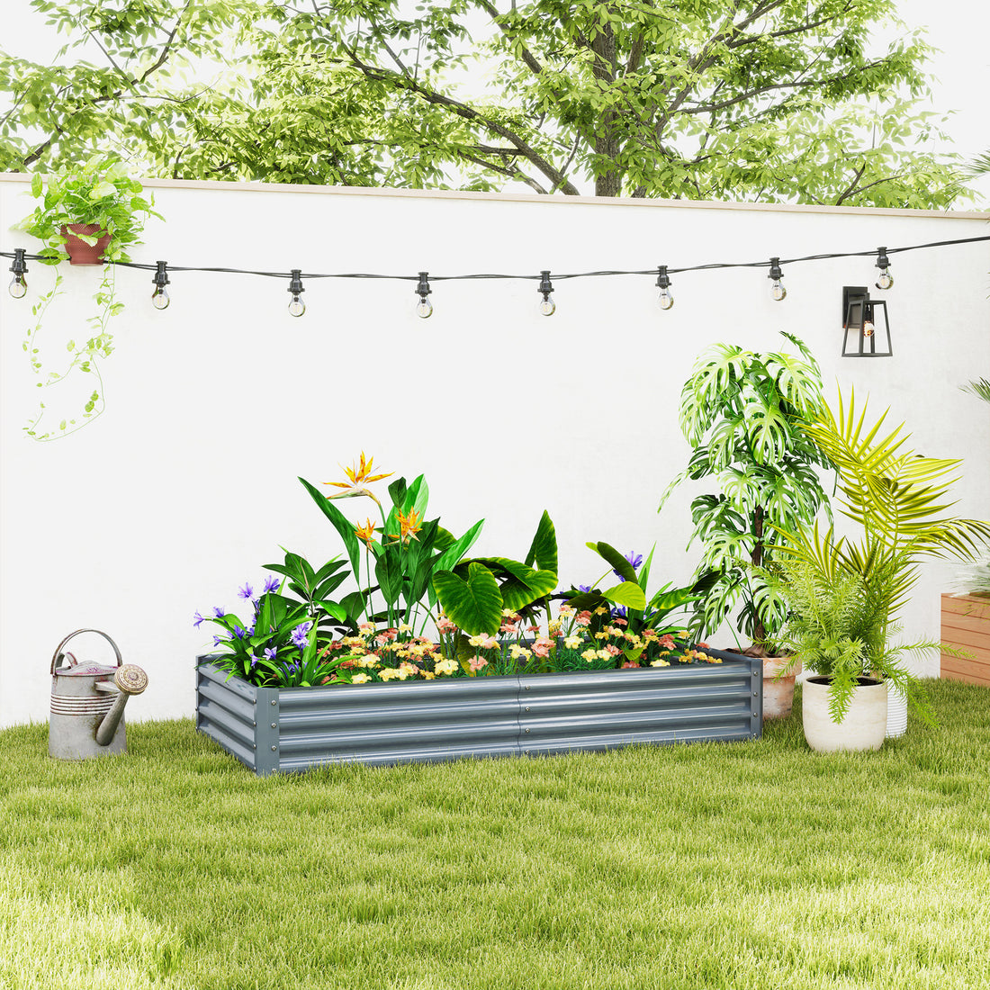 180 x 90cm Galvanised Steel Open Planter - Silver
