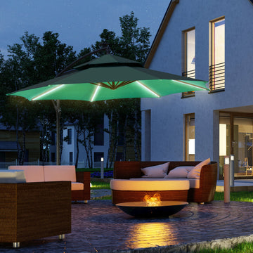 3m LED Light Overhanging Parasol - Green