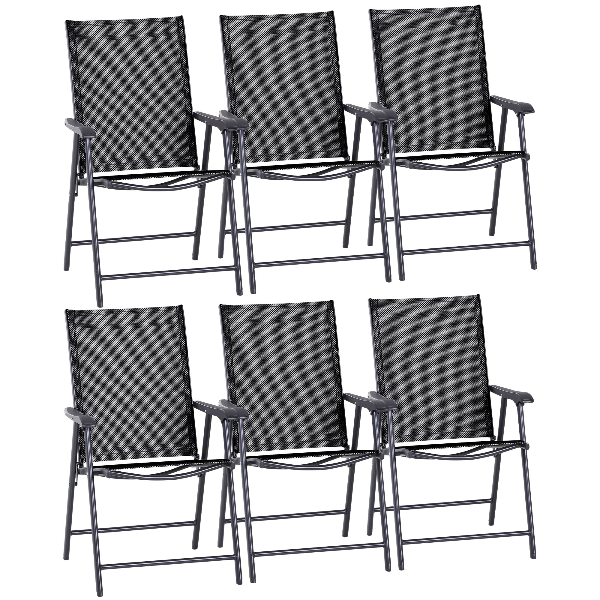 Set of 6 Folding Garden Chairs, Metal Frame Garden Chairs Outdoor Patio Park Dining Seat with Breathable Mesh Seat, Black