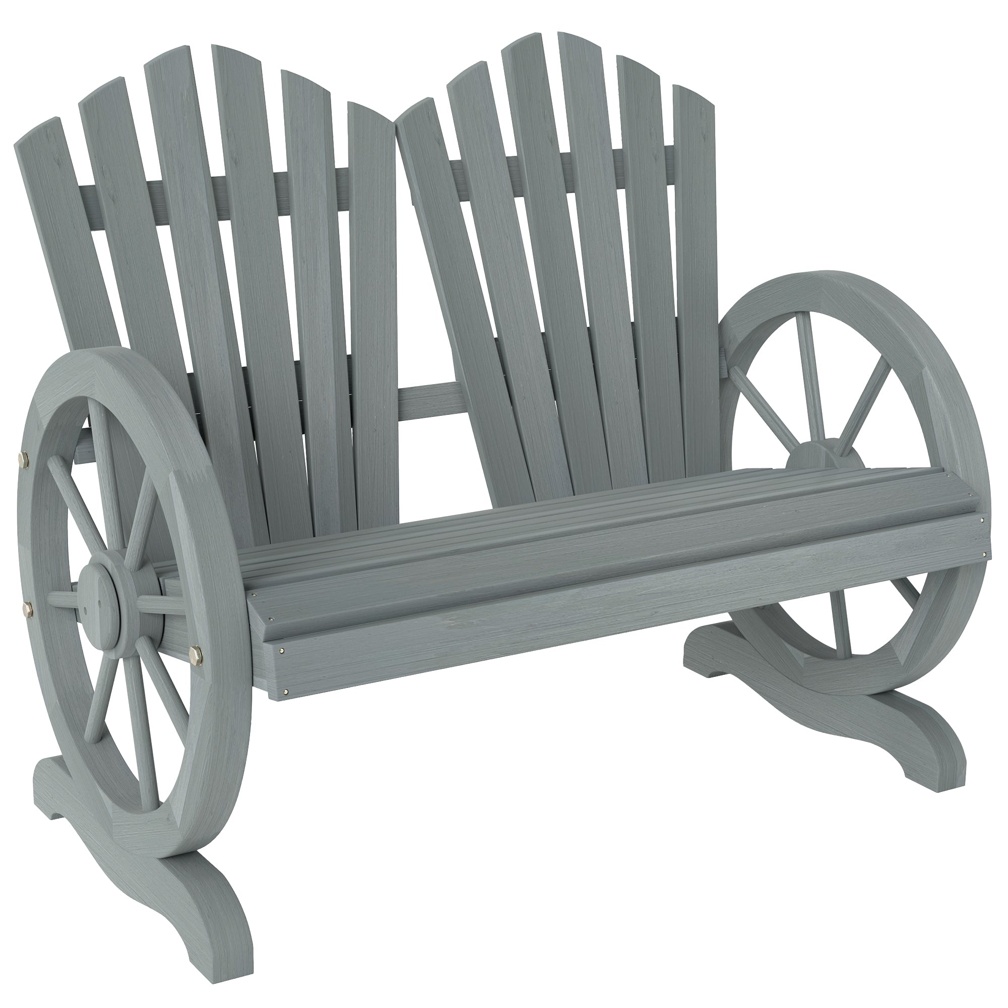 Fir Wood Love Seats with Wheel-Shaped Armrests, Large Load-Bearing Chair, Grey