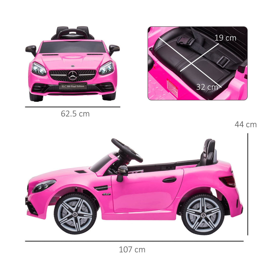 Benz SLC 300 Licensed 12V Electric Car for Kids, Kids' Electric Ride on with Parental Remote, Music Lights, Suspension Wheels for 3-6 Years, Pink