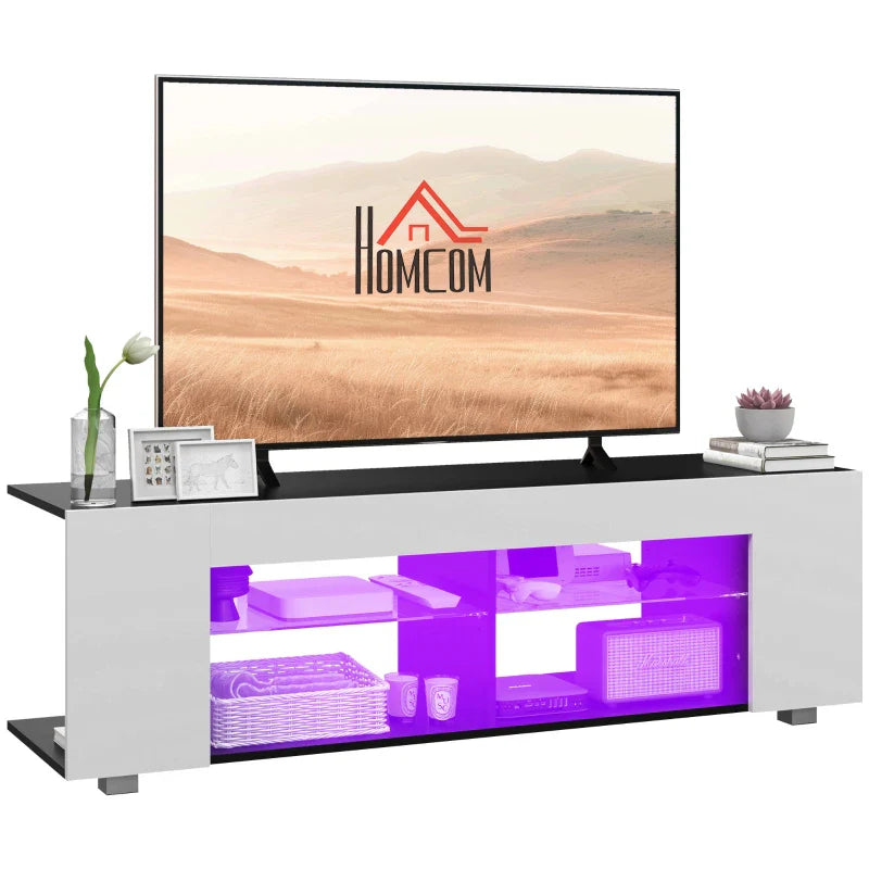 Multi-Shelf TV Cabinet, with Adjustable LED Lights - White