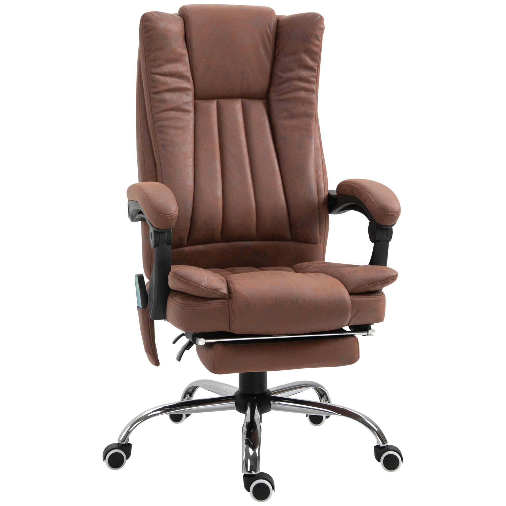 Office Chair with Massage and Heat, Microfibre Reclining Computer Desk Chair with Footrest and Adjustable Height, Swivel Wheels for Home Office, Brown