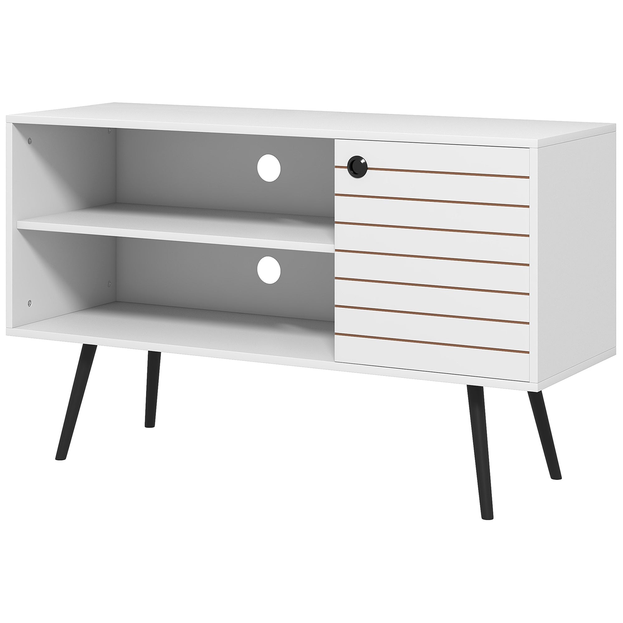 Duo Storage TV Unit, with Striped Door - White