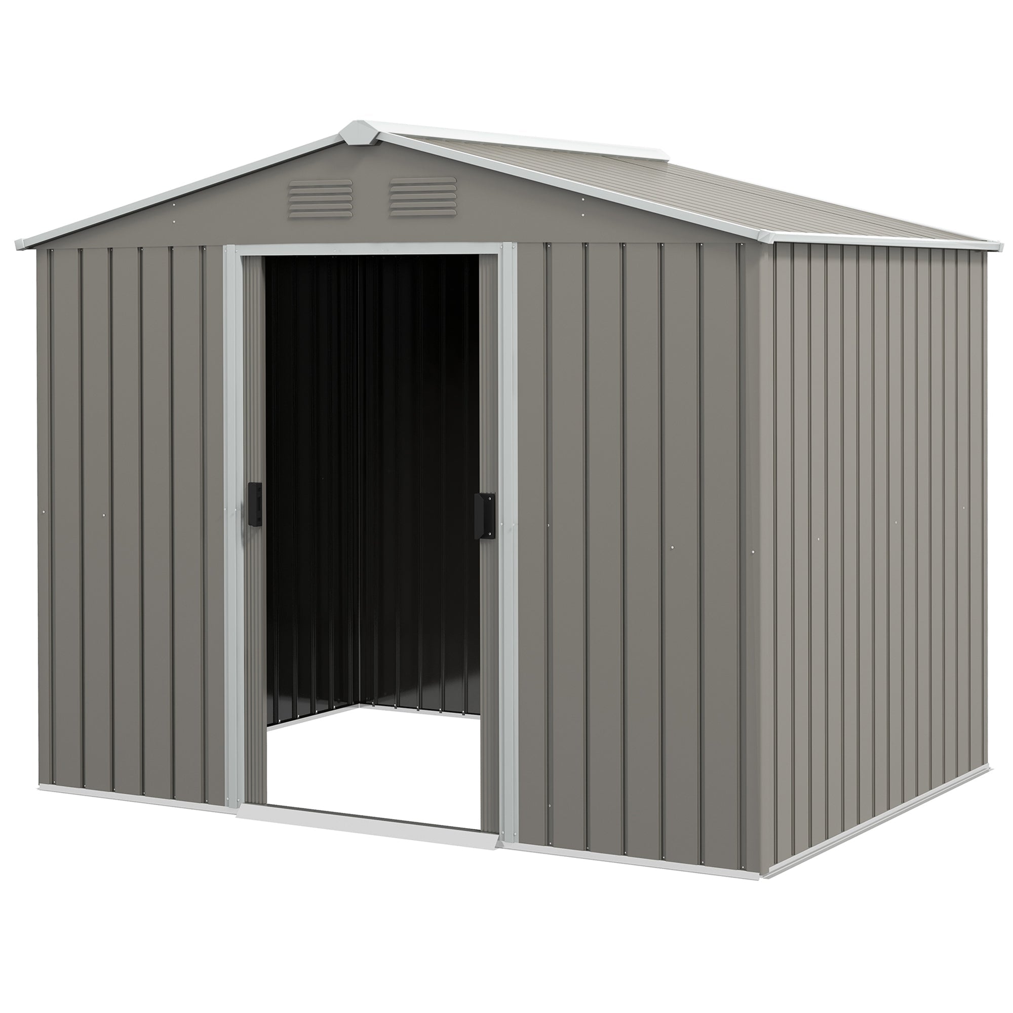 7.7 x 5.7ft Outdoor Garden Storage Shed, Metal Tool House with Ventilation and Sliding Doors, Light Grey