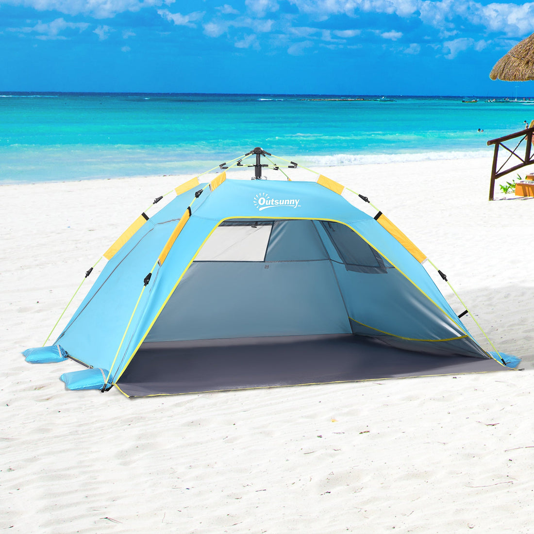Beach Tent for 1-2 Person Pop-up Design with 2 Mesh Windows & 2 Doors Dark Green