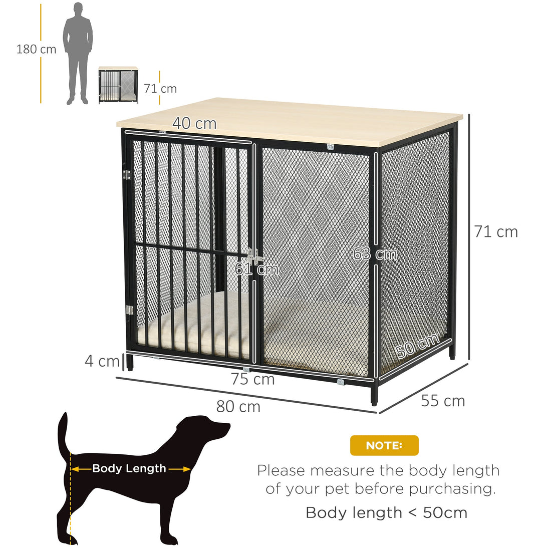 Dog Cage Side Table, with Cushion, for Small and Medium Dogs