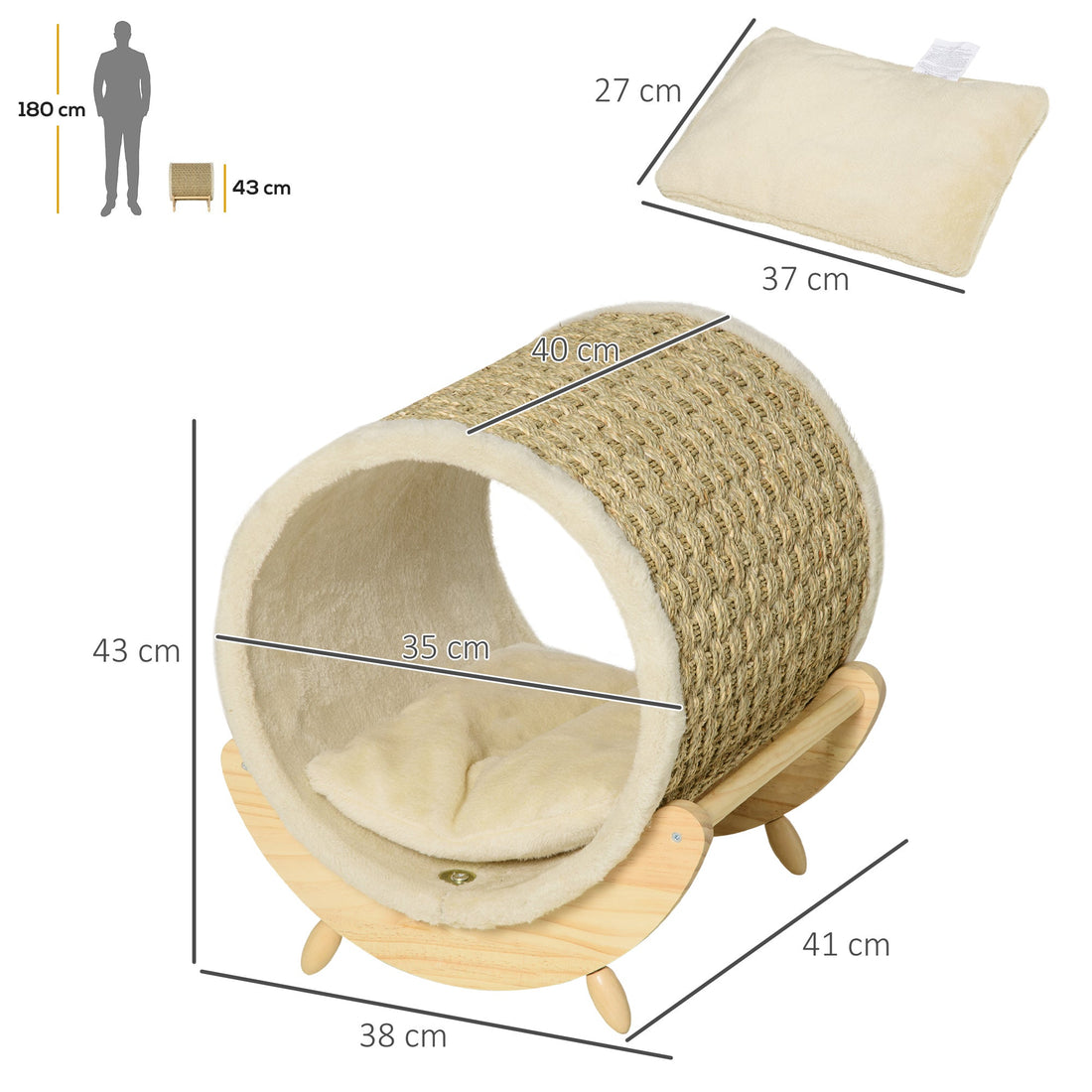 Raised Cat House, with Scratcher - Beige