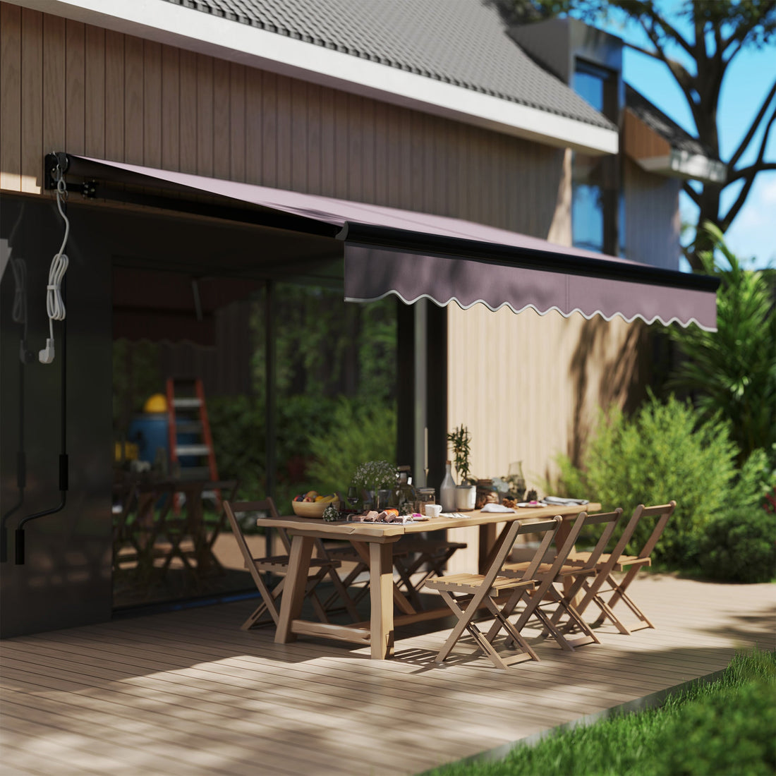 3 x 2.5m Electric Awning with LED Light and Remote Controller, Aluminium Frame DIY Retractable Awning, UV50+ Sun Shade Canopy for Garden Patio Deck Door Window, Dark Grey