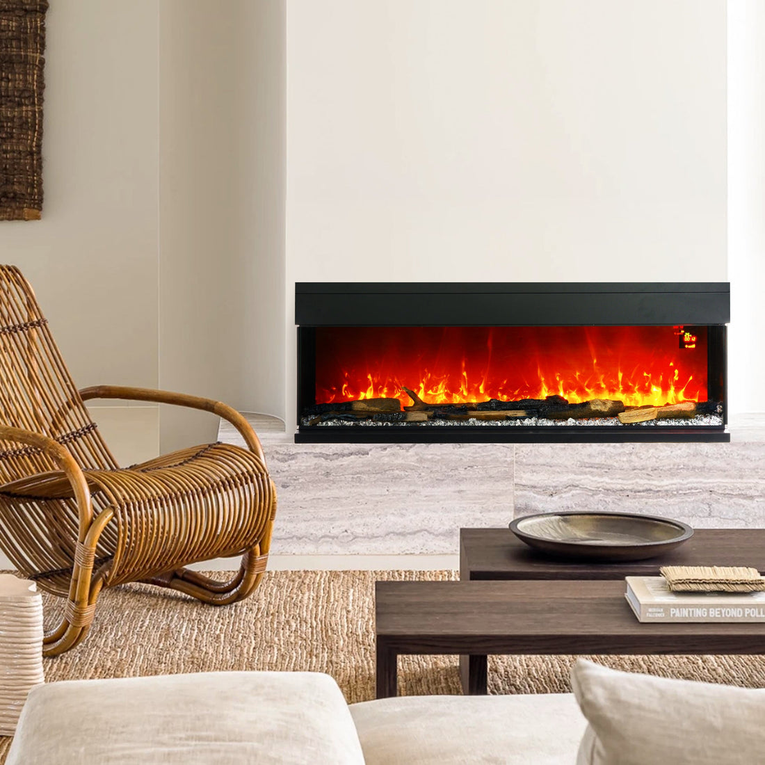 1800W 15-40℃ Adjustable Flame Glass Panel Convector Heater, 152cm