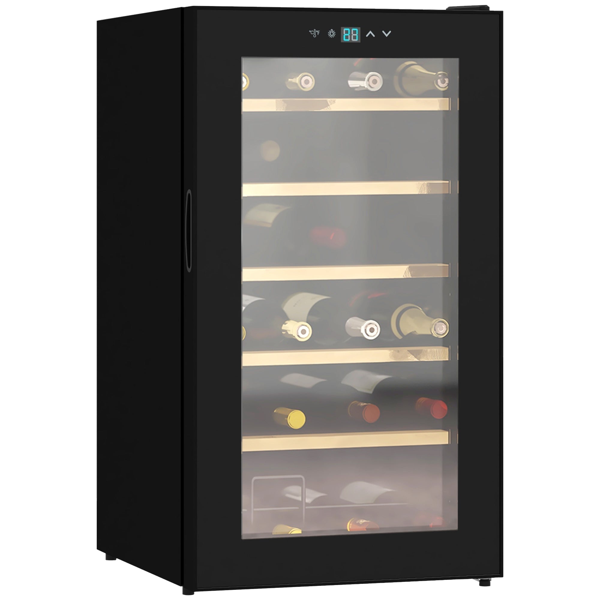 24 Bottle Wine Fridge, 65 Litre Capacity, 43cm Freestanding Wine Cooler Fridge with Glass Door, LED Light, Digital Touch Screen, Temperature Control, Black