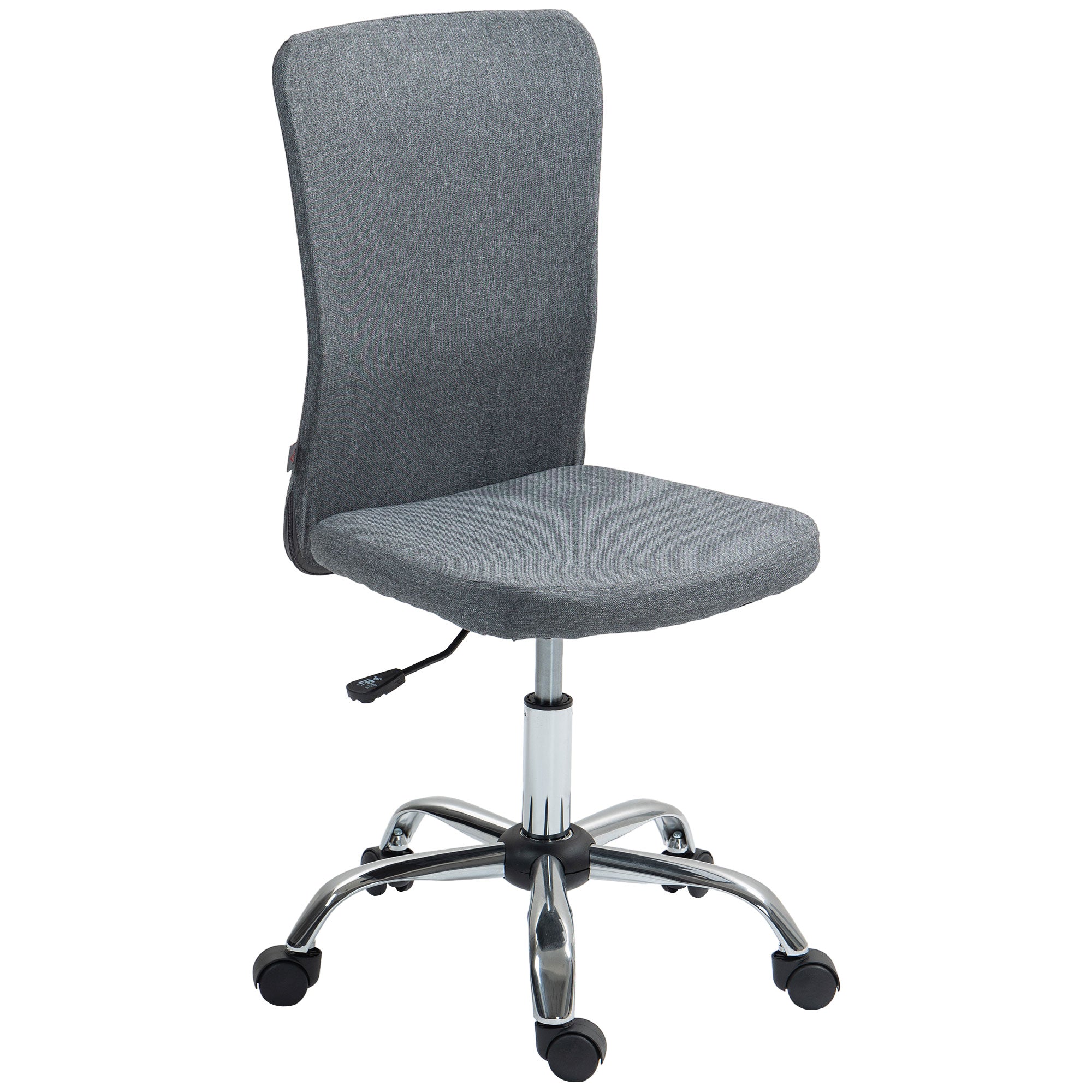 Armless Computer Desk Chair, Fabric Swivel Office Chair, Makeup Vanity Chair with Height Adjustable, Wheels, for Home Study Bedroom, Grey
