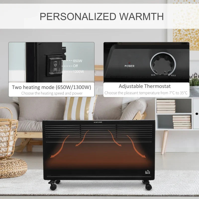 POWER Convector Radiator Freestanding or Wall-mounted Heating with 2 Heat Settings Safety Cut-Off, Black
