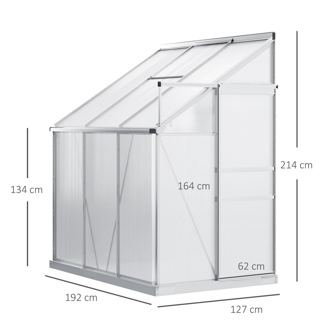 6 x 4ft Lean to Wall Polycarbonate Greenhouse Aluminium Walk-in Garden Greenhouse with Adjustable Roof Vent, Rain Gutter and Sliding Door, Clear