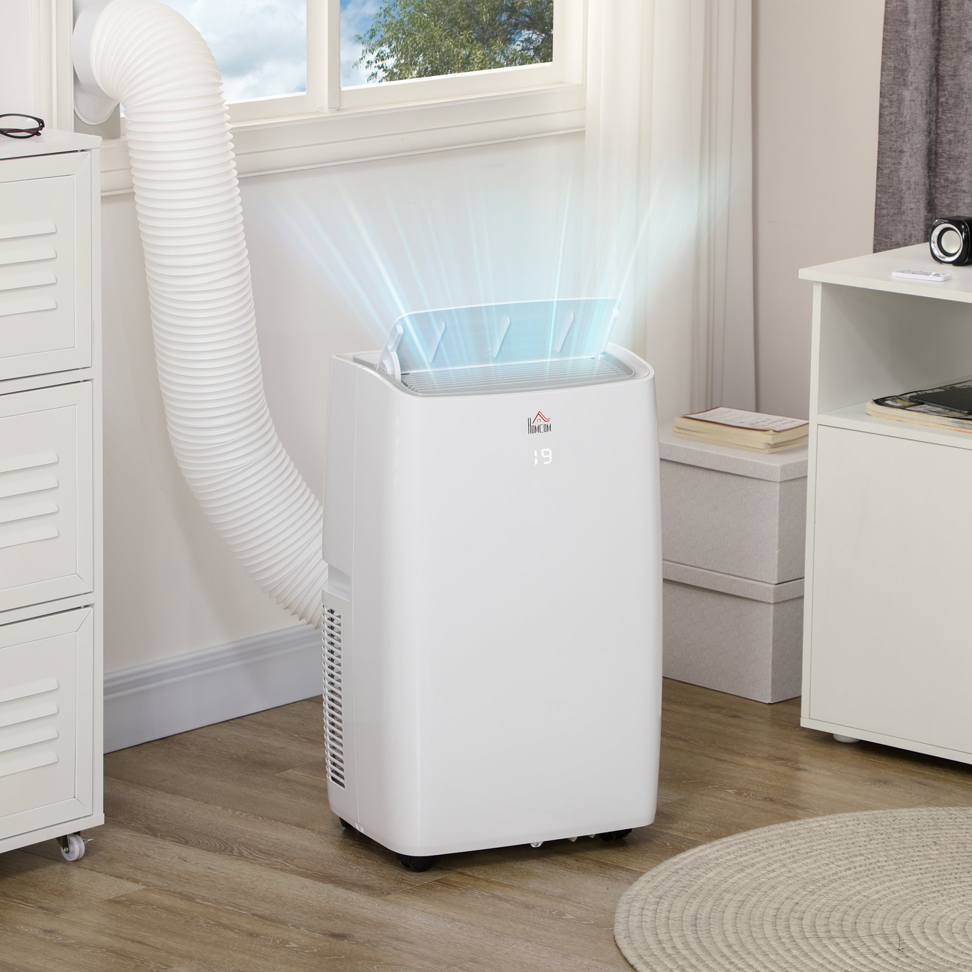 12000 BTU Air Conditioning Unit, 3-in-1 Portable Air Conditioner, Dehumidifier, Cooling Fan with 3 Speeds, Remote Control, LED Display, 24H Timer, Window Venting Kit, Children Lock, 25m²