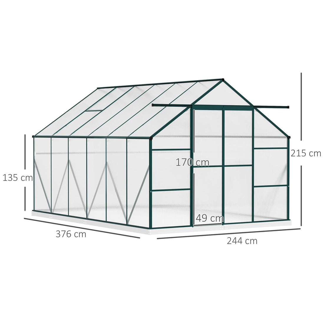 8 x 12ft Aluminium Greenhouse Polycarbonate Walk-in Garden Greenhouse Kit with Adjustable Roof Vent, Double Sliding Door, Rain Gutter and Foundation, Clear