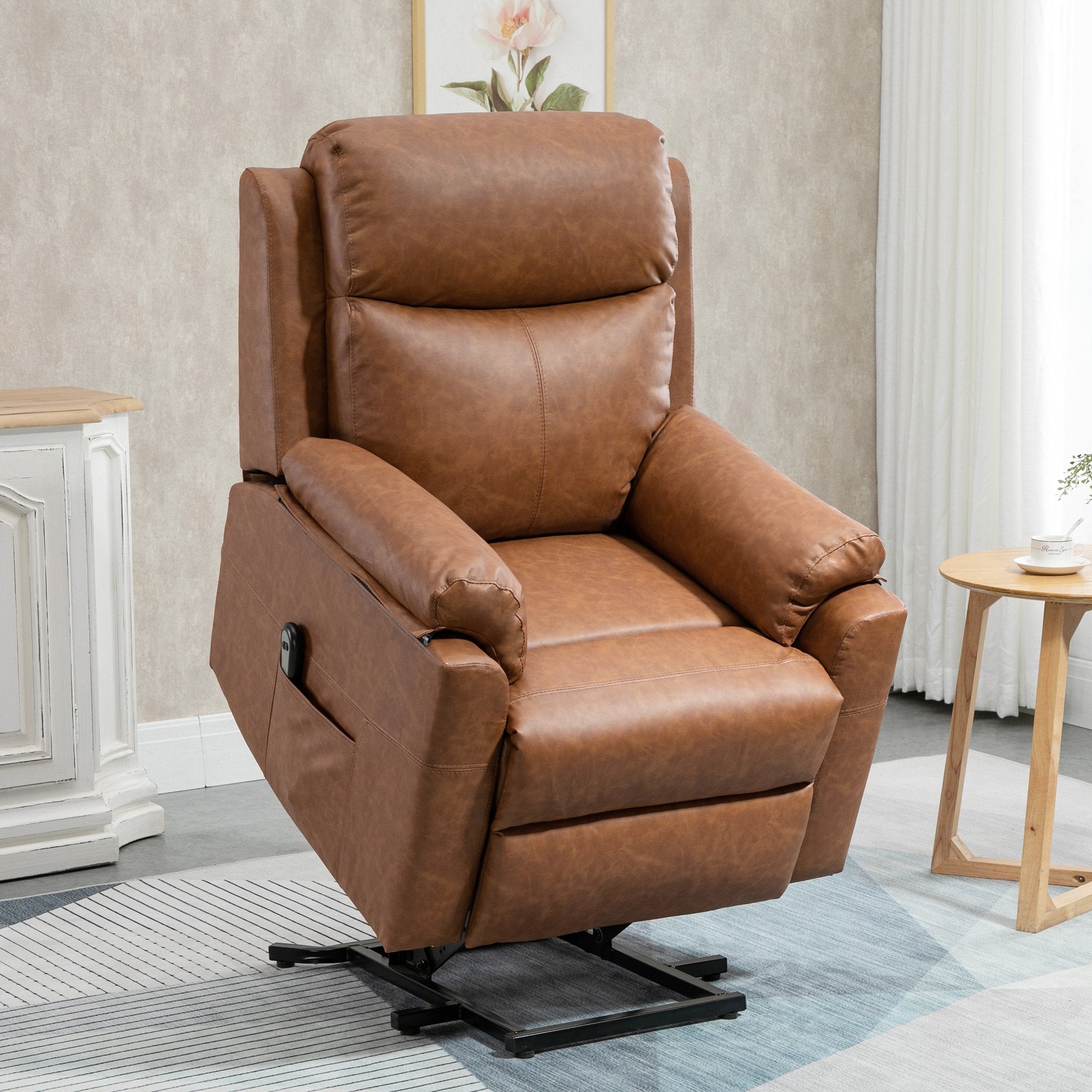 Faux Leather 70° Electric Riser Recliner Chair - Brown