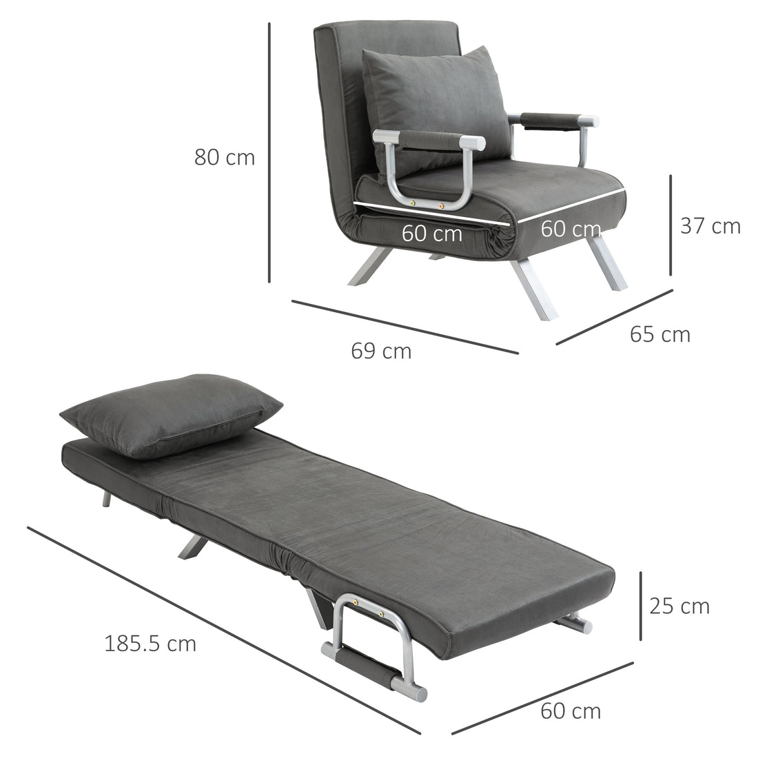 4-in-1 Faux Suede Chair Bed - Grey