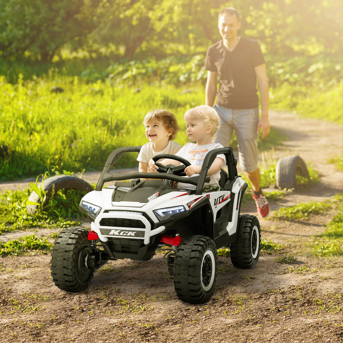 2 Seater 24V 7AH Ride on Truck, Battery Powered Electric Ride On Car w/ Remote, Suspension, 3 Speeds - White