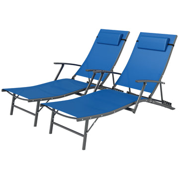 Set of Two Adjustable Back Sun Loungers - Blue
