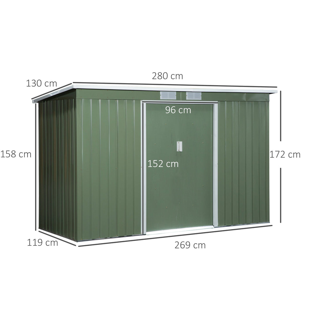 9ft x 4ft Metal Garden Shed, Outdoor Tool House with Foundation Kit, Ventilations and Double Doors, Light Green