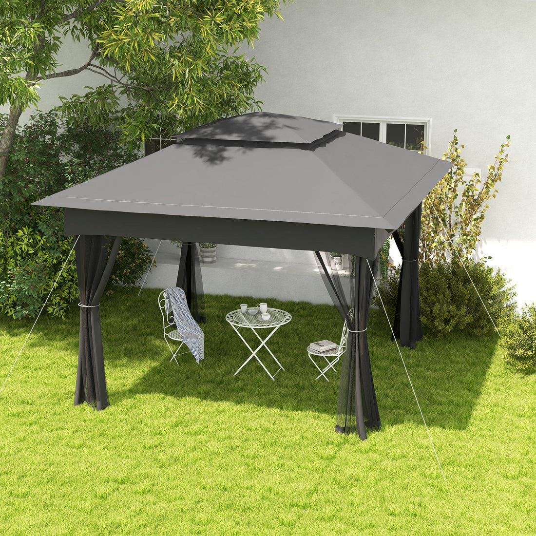 3 x 3(m) Pop Up Gazebo, Double-roof Garden Tent with Netting and Carry Bag, Party Event Shelter for Outdoor Patio, Dark Grey