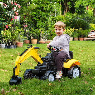 Kids Ride on Digger Pedal Go Kart Pretend Play Construction No Power Truck with Horn for 3 - 6 Years, Yellow